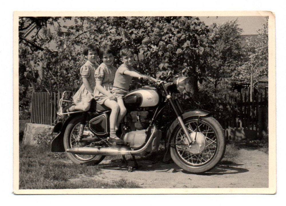 Vintage Photo 3 Children Boy Girl on AWO 425 Motorcycle Vintage Motorcycle