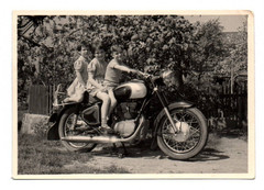Vintage Photo 3 Children Boy Girl on AWO 425 Motorcycle Vintage Motorcycle