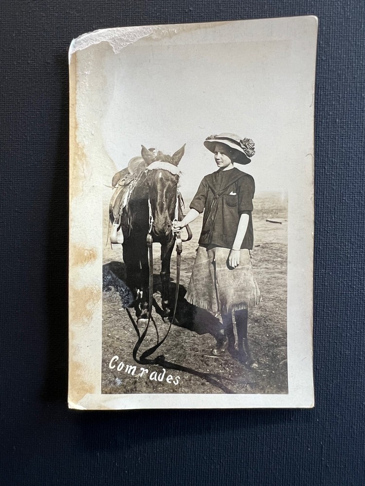 Comrades RPPC Teen In Fringed Skirt With Horse Photograph Black and White Photo