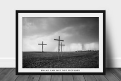 Spiritual Photography Print – Black and White Picture of Three Crosses in Texas