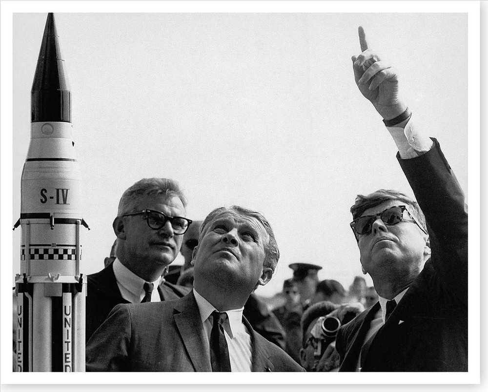 John F. Kennedy With NASA Dr. Wernher von Braun 1963 Silver Halide Photo