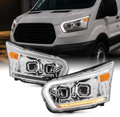 – Fit 2015-2023 Ford Transit 150 250 350HD Projector Chrome Headlights Pair Driv