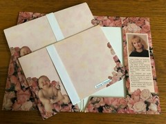 ANNE GEDDES BABY IN A TEACUP PICTURE FRAME 5×5″ & CHEESECAKE STATIONERY ~ 1995 ~