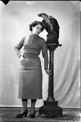 elegant woman w bird, strange, unusual, vintage fine art negative, 1940’s size