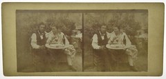 Stereo Albumin View on Cardboard, Couple Posing with Table, circa 1870