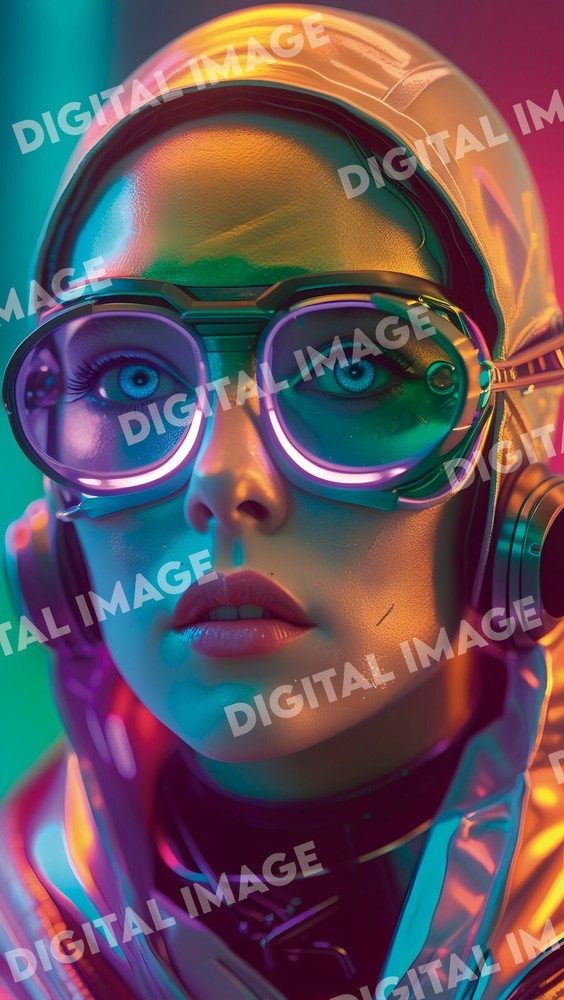 Futuristic Cyberpunk Android Portrait – Digital AI Art Wall Print