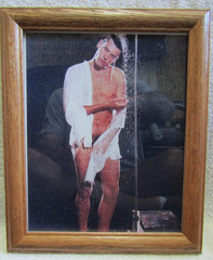 Vintage Gay Interest Real Photo- Framed Nude-Man takes a Shower ~ 9 1/2 x 11 1/4