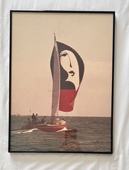 Vintage ART DECO Sailboat Photo Framed Lady Face Sail 18″H x 13″W Photograph