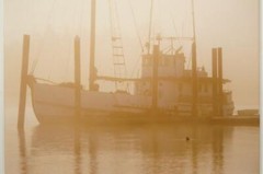 Tom Adams Photography Boat in Fog Charleston Oregon Matted Photo Art 8 x 10