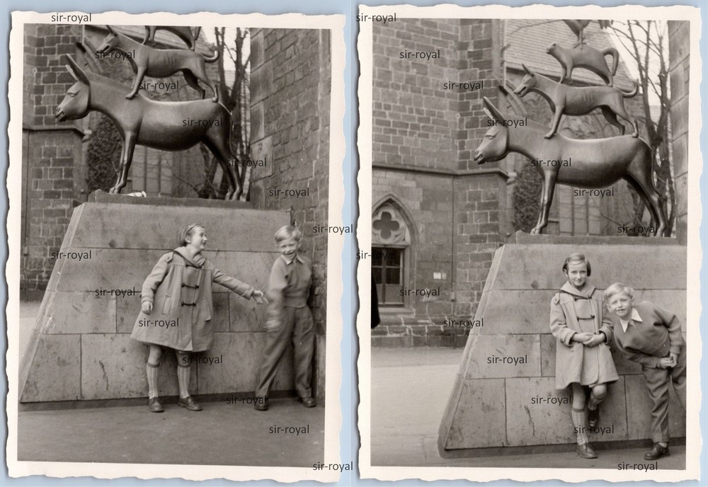 2x Bremen 1950s – Children in Front of Bremen Town Musicians – Photo 7x10cm