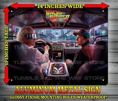 Back to the Future 2 Marty and Doc in DeLorean Metal Sign Wall Art 14″ x 11″