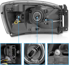 for 2006-2008 Ram Truck 1500 2500 3500 Switchback LED Tube Black Replacement Hea