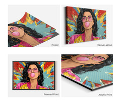 Colorful Pop Art Girl Print, Woman Retro Bubblegum Poster 80s Inspired Pop Decor