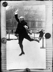 glass negative, strange antique reproduction, funny man skating, vintage fine ar
