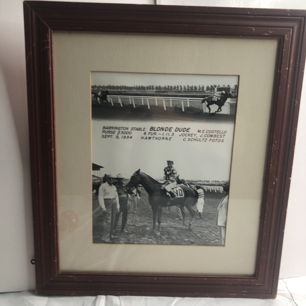 rare vintage black & white photograph of jockey, J. combest riding blonde Dude