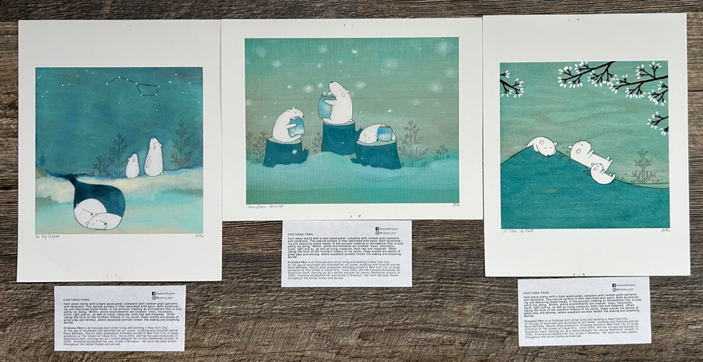 Lot of (3) Kristiana Parn Art Print Signed Big Dipper & Snowflake Harvest & Roll