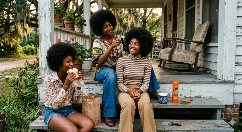 Vintage Black Family Porch Scene Wall Art African American 1970s Print