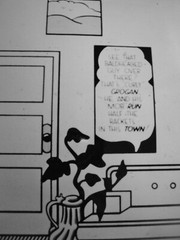 VINTAGE POP ART PHOTO 1986 FEATURES DONALD DUCK IN LICHTENSTEIN STYLE ROOM B&W