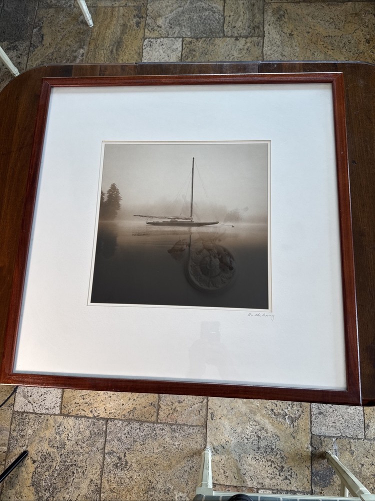 Framed Michael Kahn «On the Mooring» black-and-white photograph