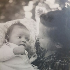 Photo Antique, Vintage, 1942, Young Girl with Baby in Arms, Excellent