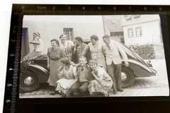 Great old negative – family posing with vintage – brand unknown to me