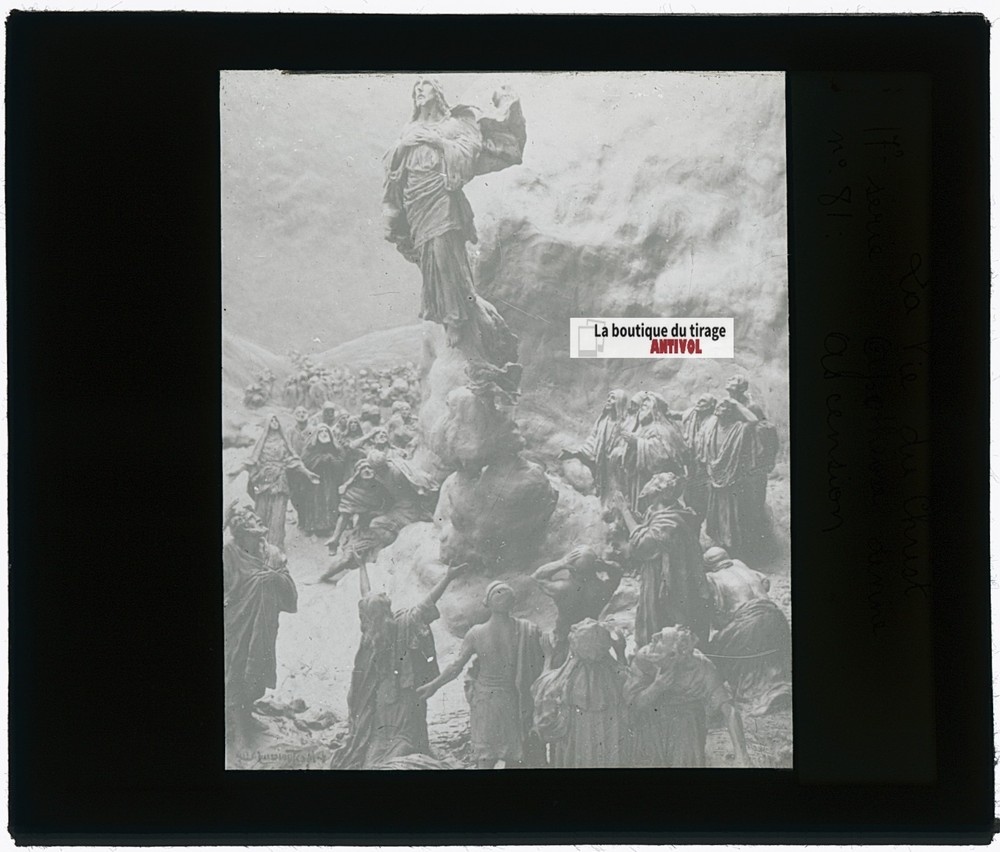 Life Of Christ, L’Ascension, Photo Antique Plate Glass, Black & White,