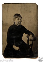 Photo Antique Tintype Plate Iron – Portrait Female Sitting Dress Black Fine
