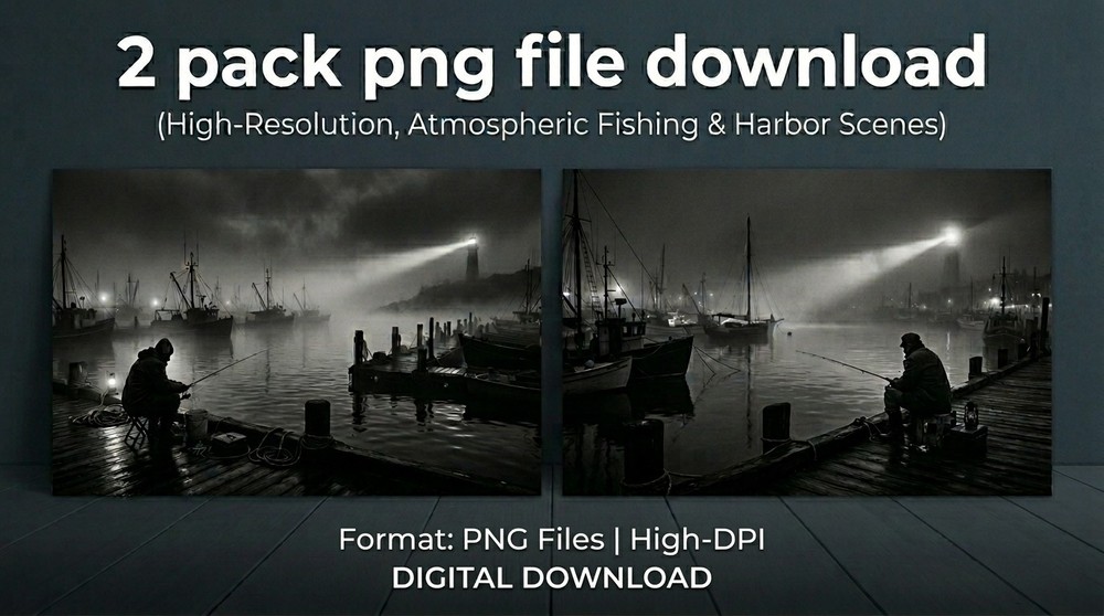 Lighthouse Foggy Harbor Digital Print Fisherman Boat Nautical Wall Art Printable