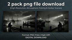 Lighthouse Foggy Harbor Digital Print Fisherman Boat Nautical Wall Art Printable