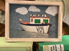 MesArt box framed signed art photography Aruba signed Seagulls Boat Ocean