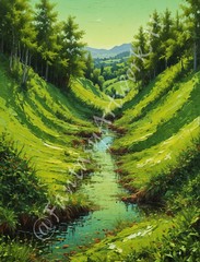 Forest Stream – Digital Image Picture PC Phone Background AI Art, 4 images – #24