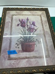 Vintage Large Vase Floral Framed Handmade Painted Picture by V. Flasch