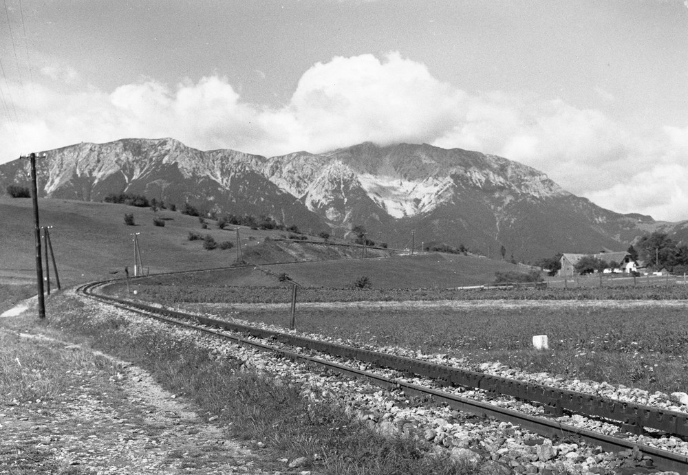 glass negative, Puchberg am Schneeberg, train line, railway track, by E. Pezdika