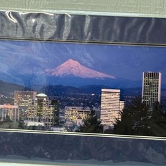 Portland OR Skyline Photo Signed Sherrill Mt Hood Twilight Double Mat Panoramic