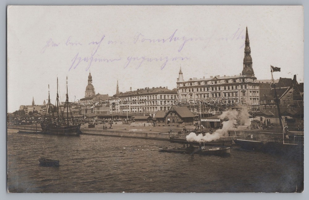Riga Latvia – Steamer Sailing Ships Branch Carl Nevermann & Co Photo Postcard