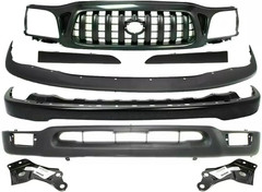 Front Bumper Steel + Grille + Upper Cover Primed + Lower Valance + Headlight Fil