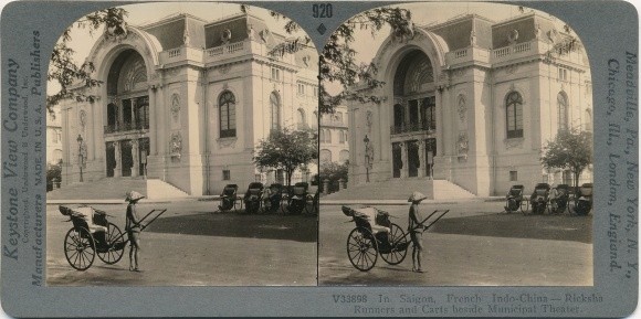 Stereo Photo Saigon Cochinchine Vietnam, Rickshaw, Municipal Theatre – 10540323