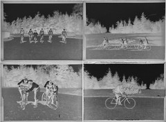 Lot of 11 negatives on glass plate. Portrait with bikes. Format 9×12 cm