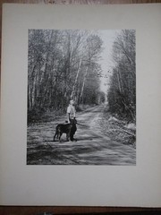 Vintage 1970 Lansing MI Artist Photo Print – Lg 11×13 B/W – Boy Hunting w/Dog