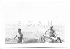 Org Vintage German 1969-70 Real Photo- Nude- Endowed Woman & Man- Rocks- Beach