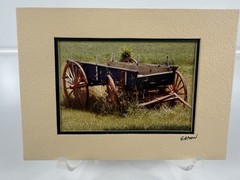 Gamow signed Hay Wagon Wheel Farm Cart in Field Photography Art 5″ x 7″ Mated