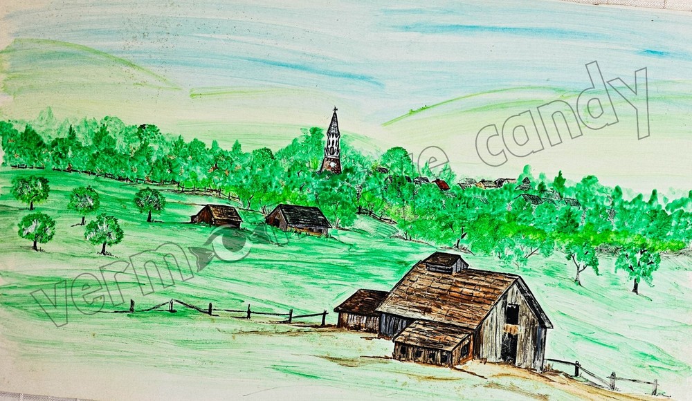 Village Landscape Farmhouses Church Steeple Art DIGITAL DOWNLOAD Wall Décor