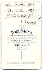Photograph Karl Plant, Linz, Graben 30, wedding couple with bouquet of flowers, 1902