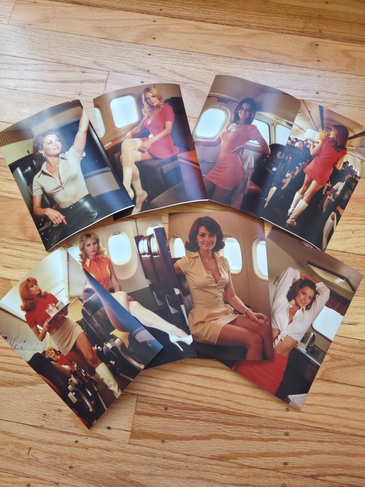 Vintage Lot of 8 Risque Airline Stewardess 5×7 Photos – 1970s Limited Edition