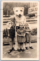 Man in Polar Bear Costume and Kids – Photo Postcard 9x14cm