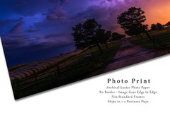 Stormy Sky with Lightning Over Road and Trees in Oklahoma Photo Print (Unframed)
