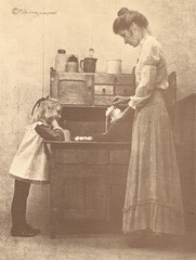 NEWLY FOUND! HENDRICKSON B&W SEPIA PHOTO PRINT Mother Daughter Baking 11″ X 14″