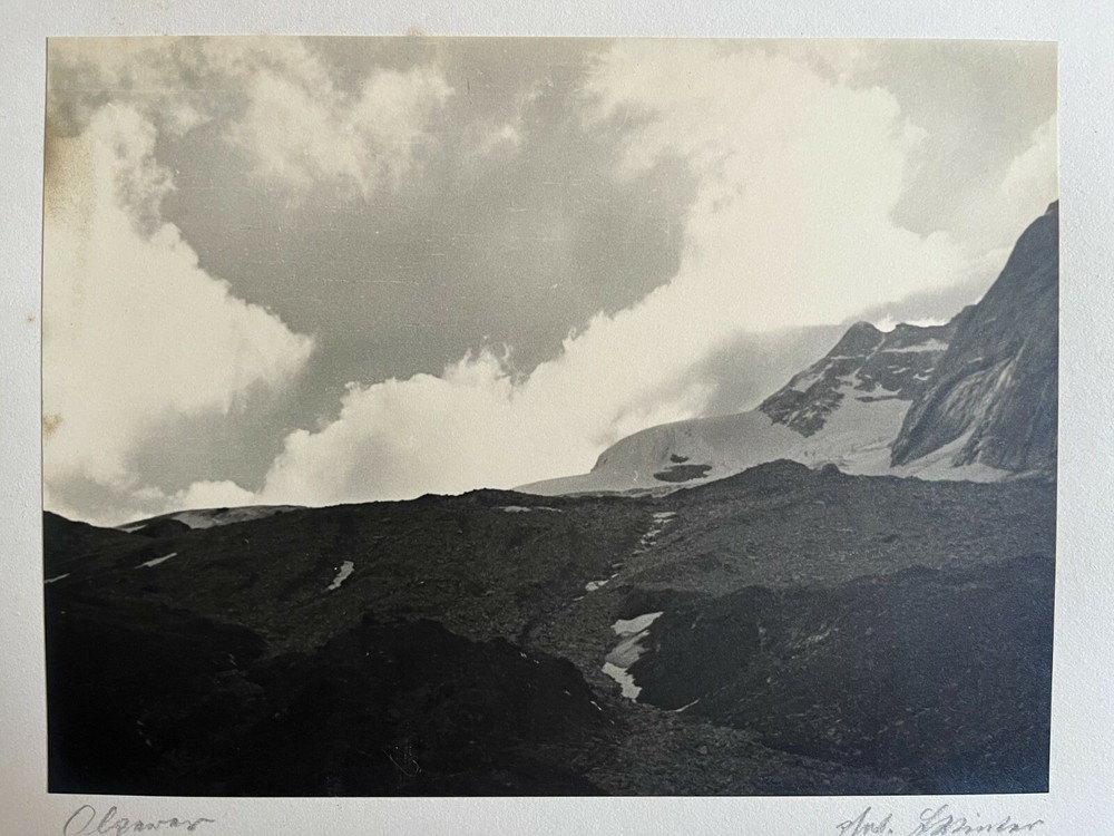 23x17cm on 42x32cm Beautiful Barite Photo Circa 1930 Mountains Signed Photo