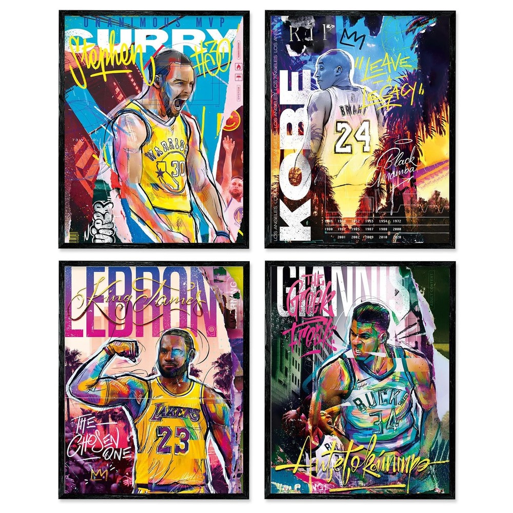 Famous Basketball Star Posters Wall Art, 8×10 Inch Canvas Prints Unframed Set…