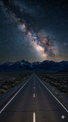 Milky Way Night Sky Mountain Road Wallpaper Digital Art Image